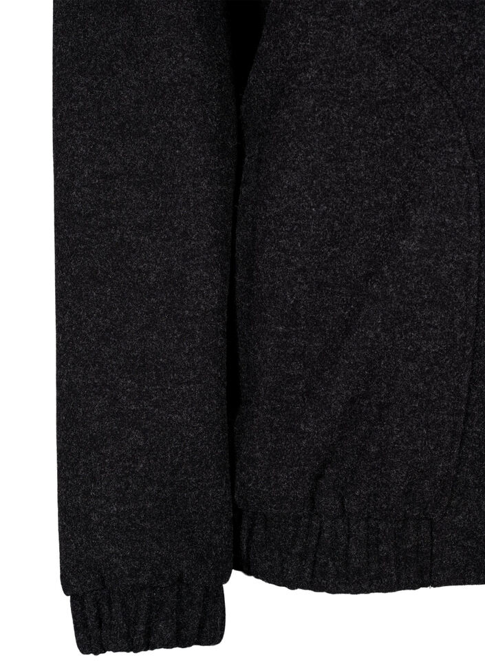 Bomberjakke i ullook med lommer, Dark Grey Melange, Packshot image number 3