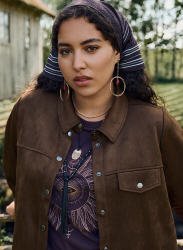 Zizzi Imitert semsket skjorte, Brun, Image image number 0