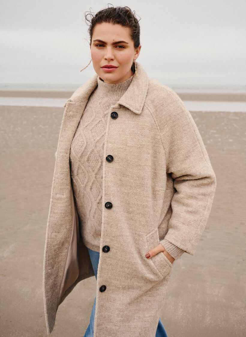 Plaid bouclé jakke med knapper, Simply Taupe, Image