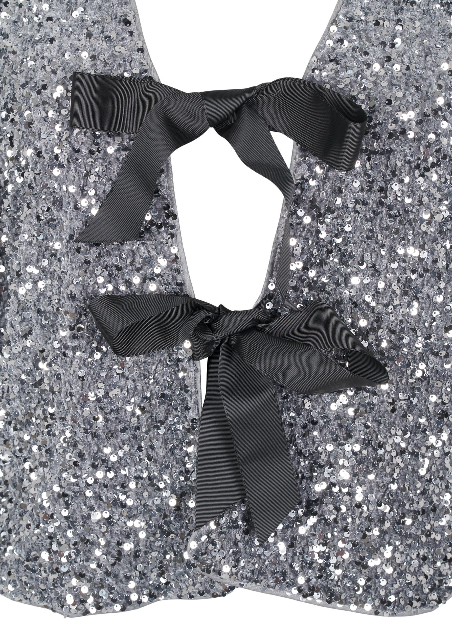 Zizzi Paljettbluse med knytedetaljer, Silver, Packshot image number 2