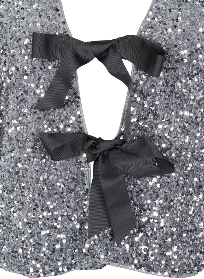 Paljettbluse med knytedetaljer, Silver, Packshot image number 2