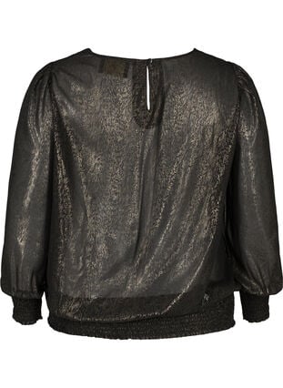 Bluse med puffermer og smock, Black w. Gold, Packshot image number 1