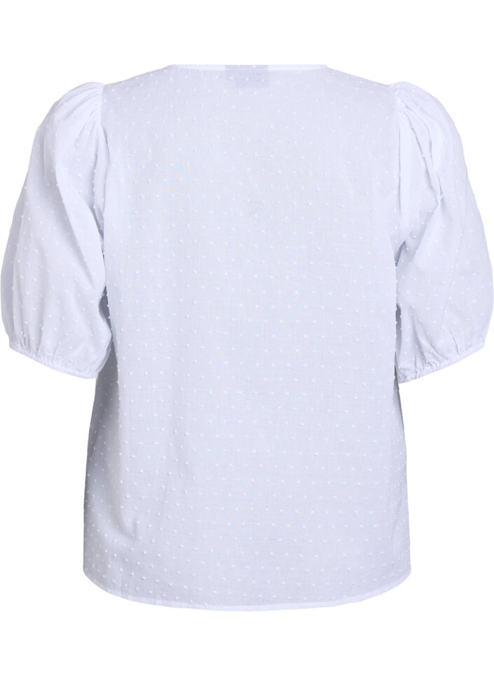 Skjortebluse med knytebånd og prikkete tekstur, Hvit, Packshot image number 1