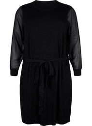 Strikket kjole med transparente ermer, Black