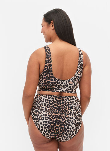 Zizzi Bikinitruse med høyt liv og mønster, Brun, Model image number 1