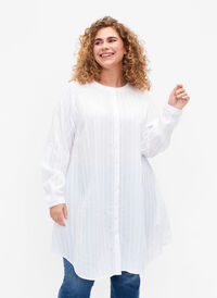 Lang viskose skjorte med stripet struktur, Bright White, Model
