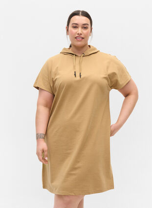 Kjole med hette og korte ermer, Tannin, Model image number 0
