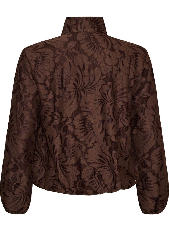 Bomberjakke med blomstrete jacquardm&oslash;nster, Brun, Packshot image number 1