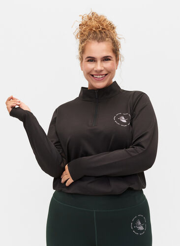 Høyhalset treningsgenser med glidelås, Black, Model image number 0