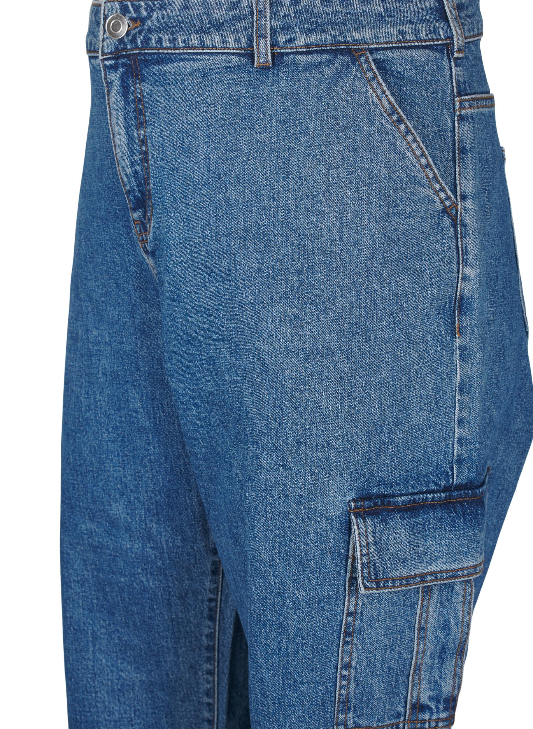 Zizzi Cargo-jeans med h&oslash;y midje, Blue Denim, Packshot image number 2