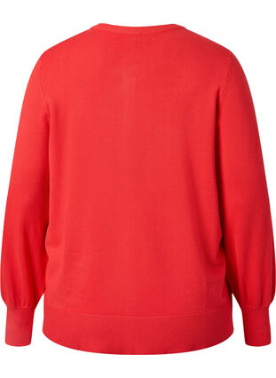 Ribbet cardigan med knappelukking, Poppy Red, Packshot image number 1