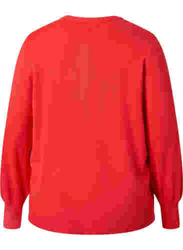 Ribbet cardigan med knappelukking, Poppy Red, Packshot image number 1