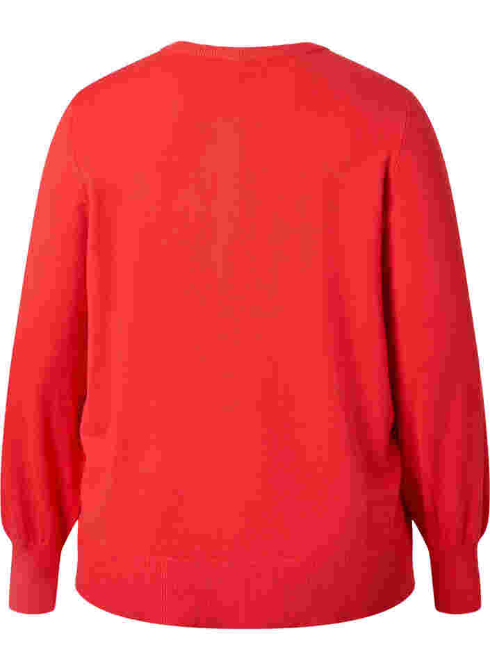Ribbet cardigan med knappelukking, Poppy Red, Packshot image number 1