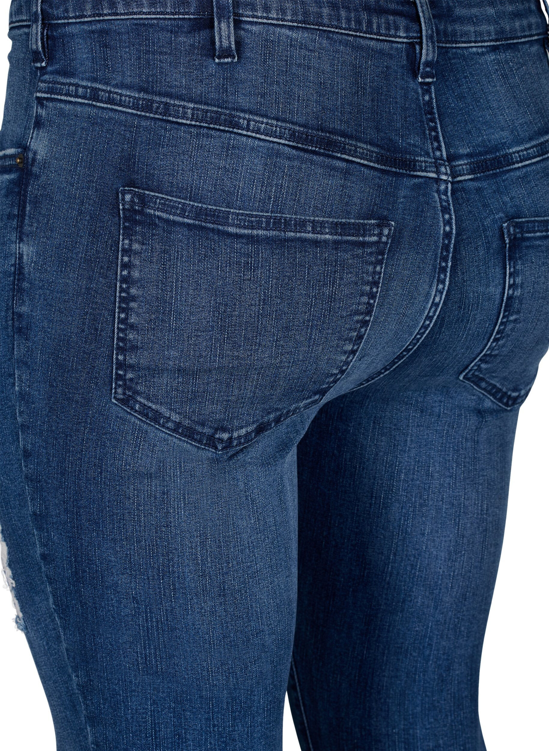 Zizzi Supersmale Amy jeans med slitasjedetaljer, Blue Denim, Packshot image number 3