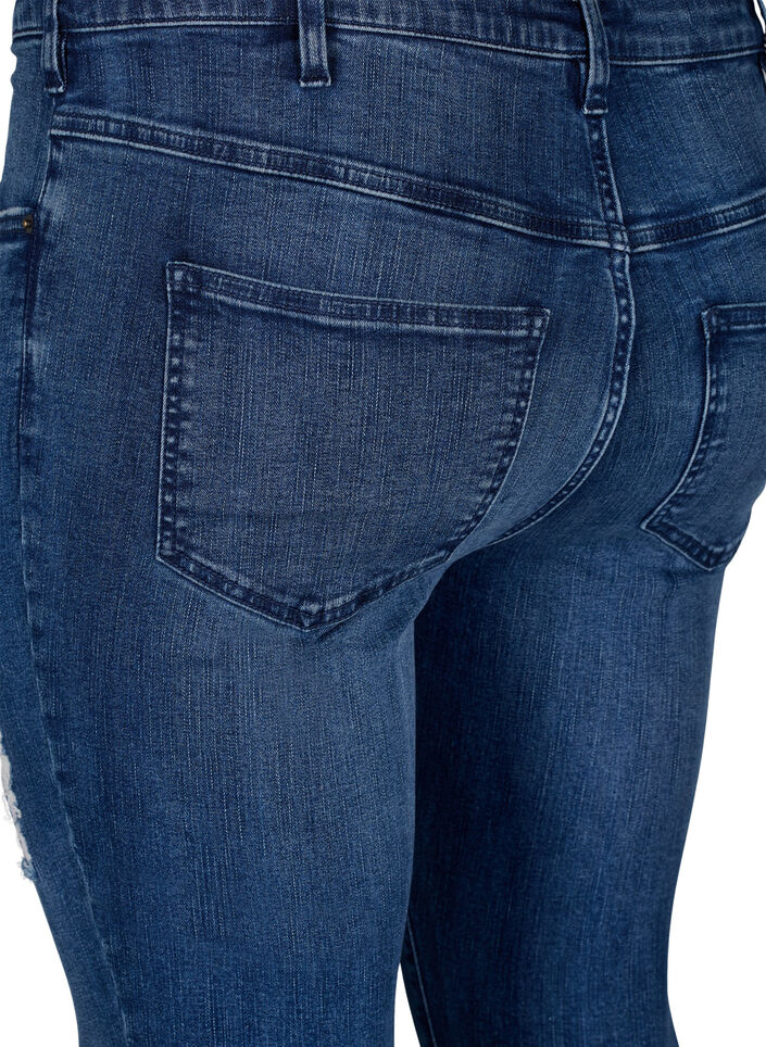 Supersmale Amy jeans med slitasjedetaljer, Blue Denim, Packshot image number 3