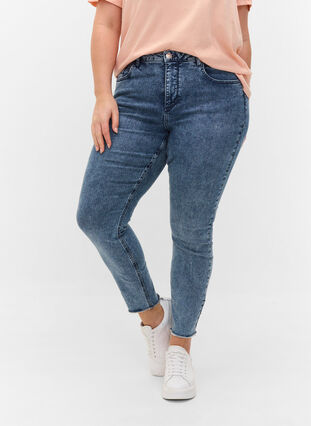 Cropped Amy jeans med nagler i sidesømmen, L.Blue Stone Wash, Model image number 2