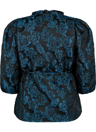 Jacquard-omslagsbluse og 3/4-ermer, Black Blue, Packshot image number 1