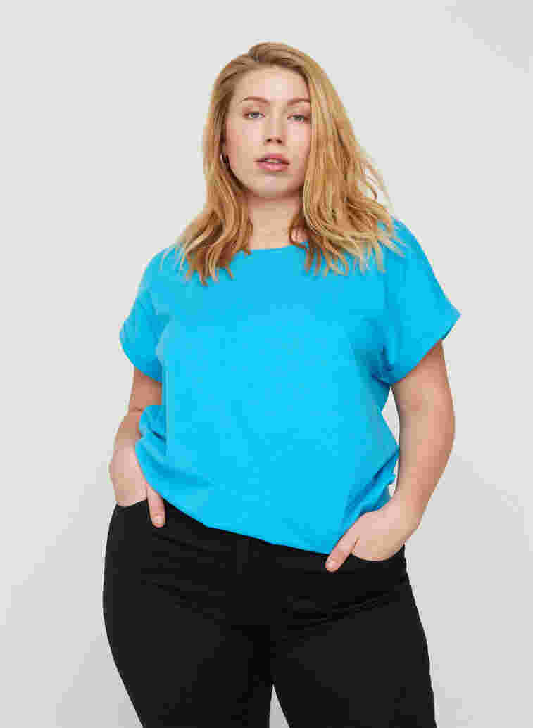 T-skjorte i bomullsmiks, RIVER BLUE Mel., Model image number 0
