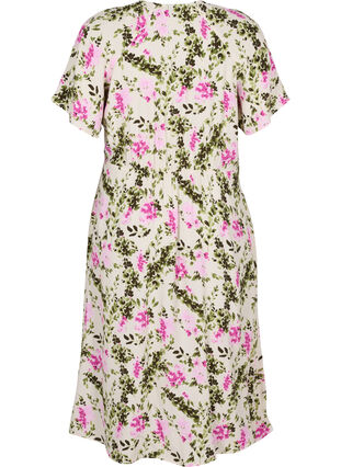 Midikjole i viskose med knappelukking, Green Pink AOP, Packshot image number 1