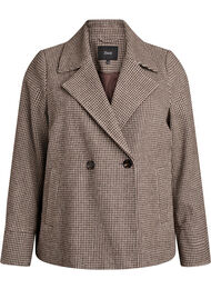 Kort blazer med dobbeltradede knapper, Brown Check 
