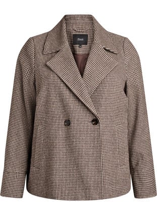 Zizzi Kort blazer med dobbeltradede knapper, Brown Check , Packshot image number 0
