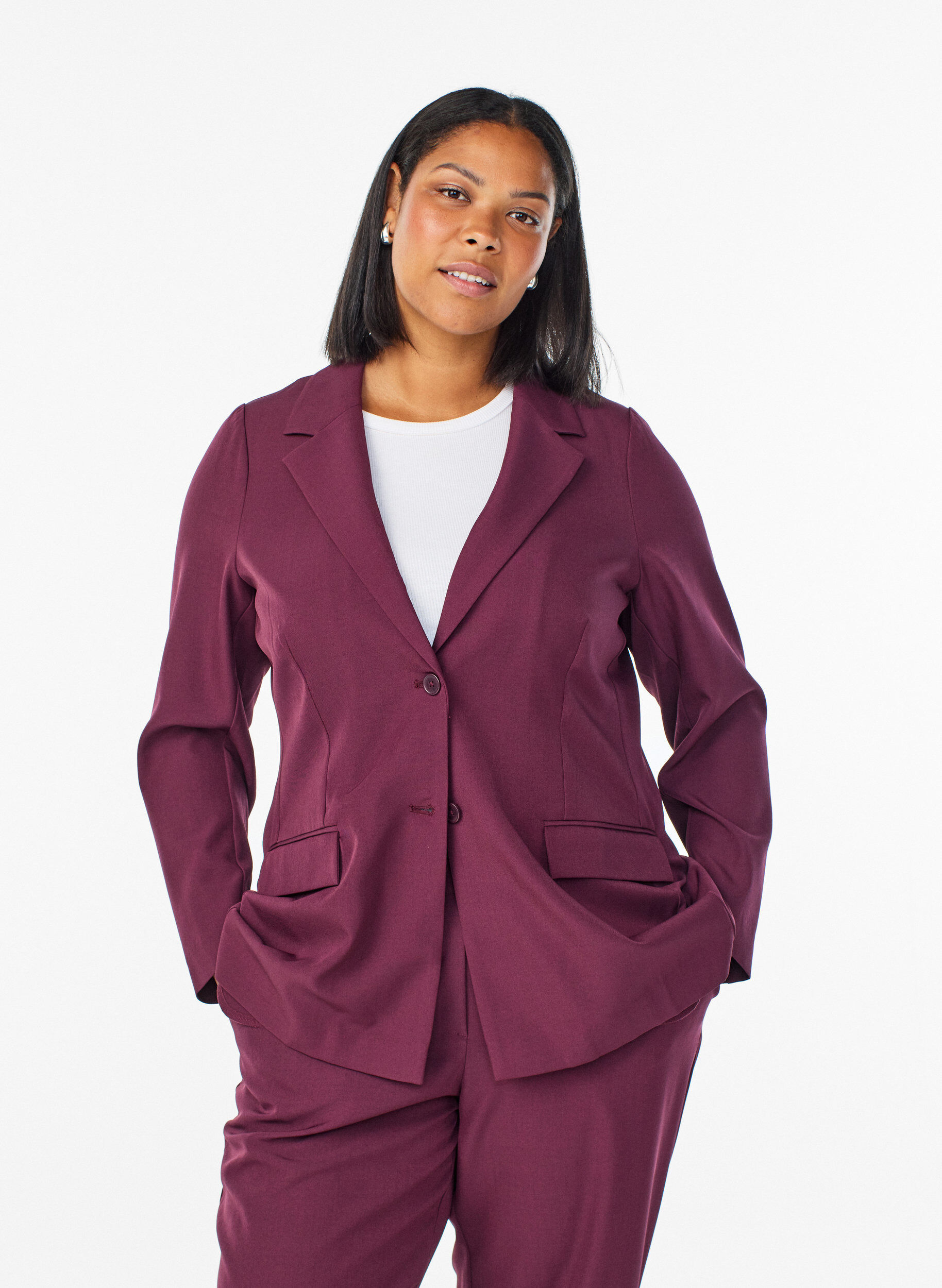 Blazer med lommer og splitter, M&oslash;rk Bordeaux, Model