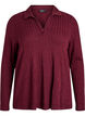 Strikkebluse med krage og flettemønster, Mørk Bordeaux, Packshot image number 0
