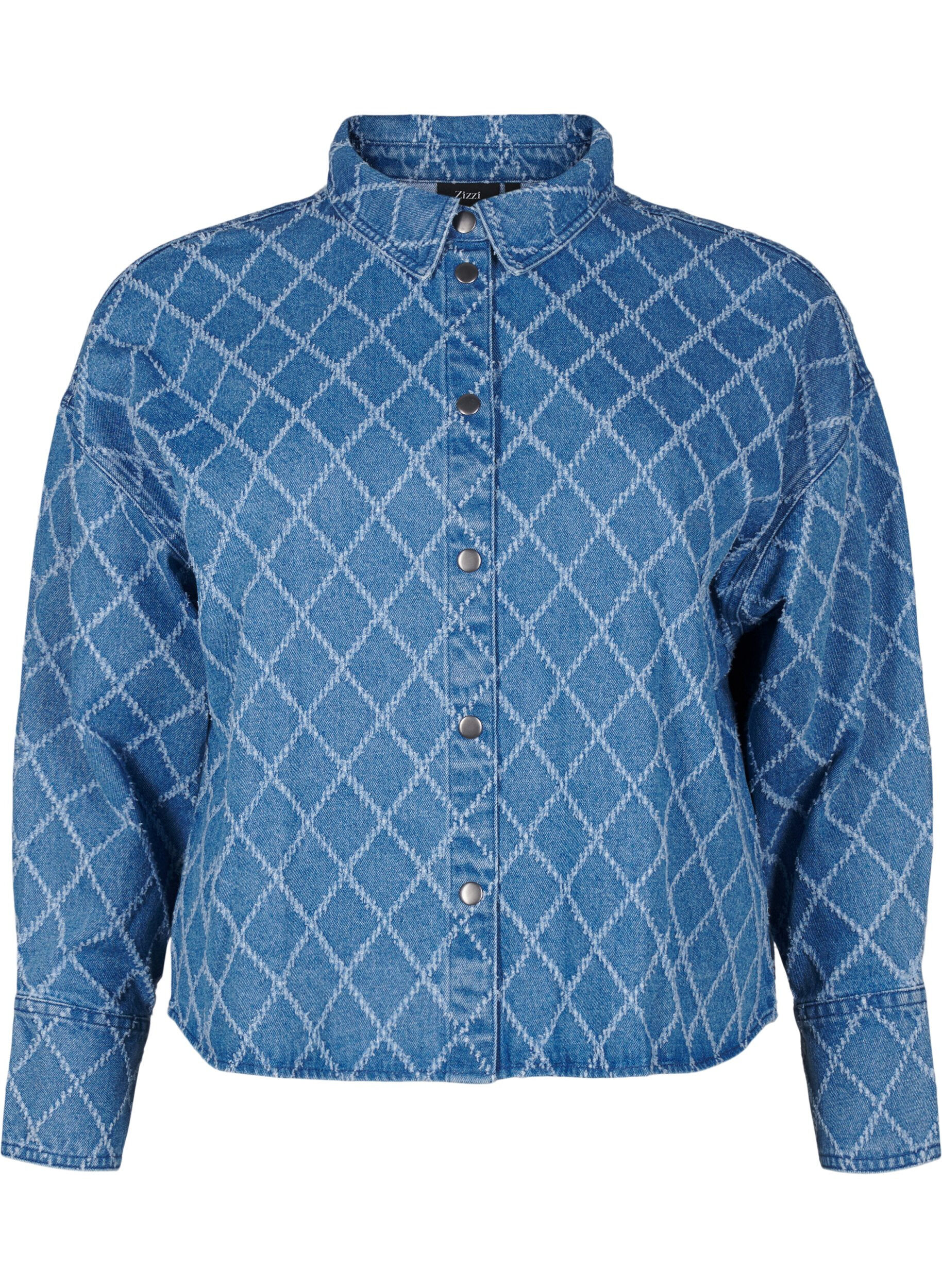 Zizzi Denimskjorte med destroy-m&oslash;nster, Blue Denim, Packshot image number 0