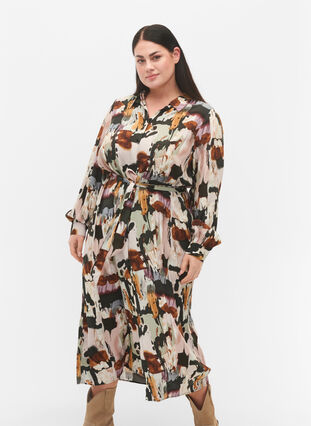 Maxi-kjole i viskose med print, Black AOP, Model image number 3