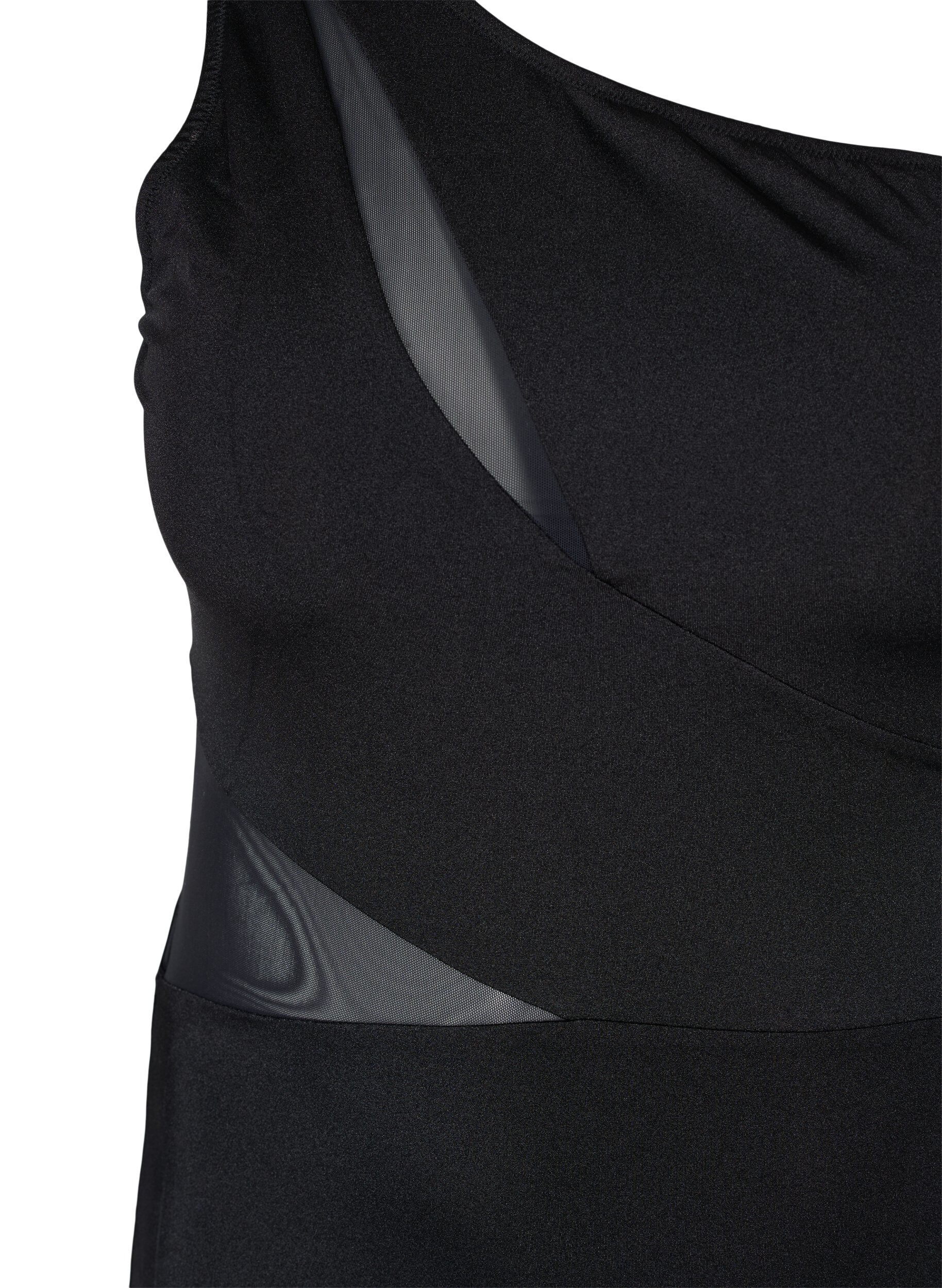 Zizzi One-shoulder badedrakt med mesh, Black, Packshot image number 2