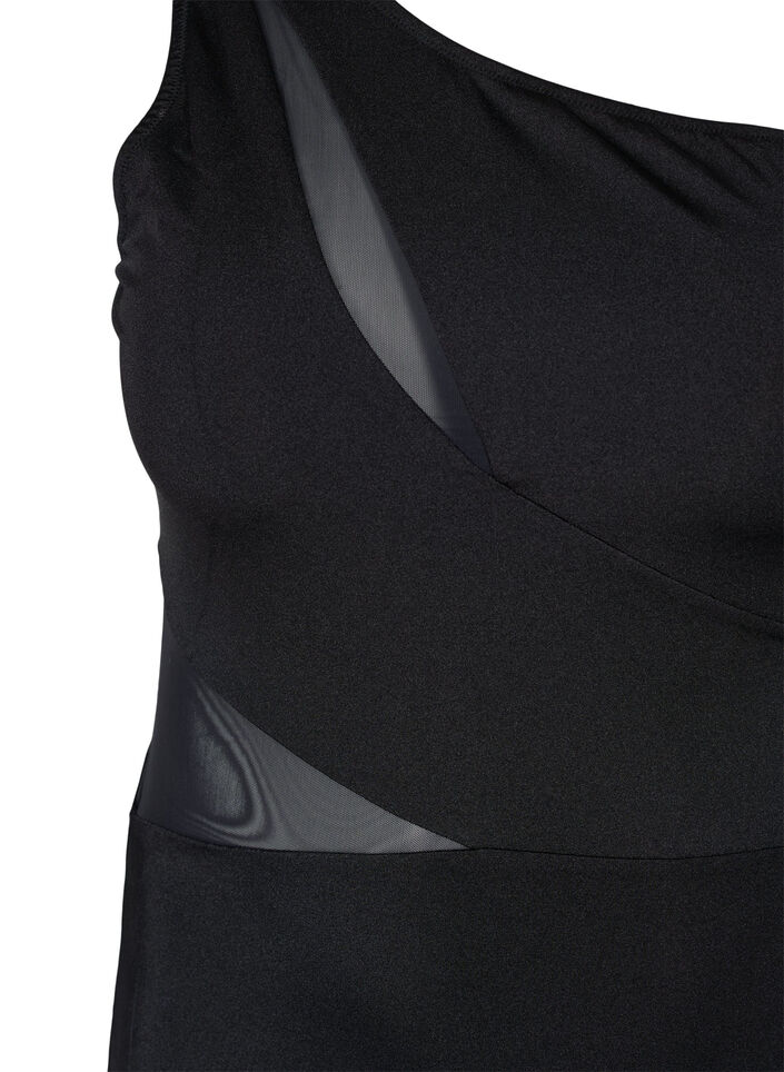 One-shoulder badedrakt med mesh, Black, Packshot image number 2