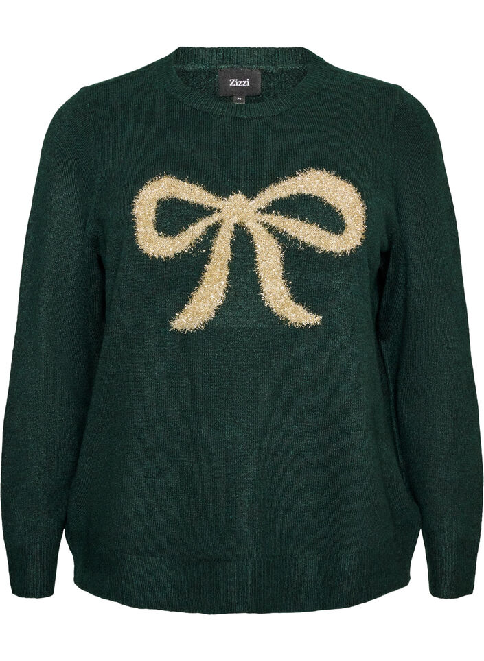 Strikkebluse med glittersl&oslash;yfe, Gr&oslash;nn, Packshot image number 0
