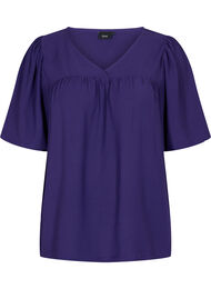 Ensfarget bluse med korte puffermer, Parachute Purple