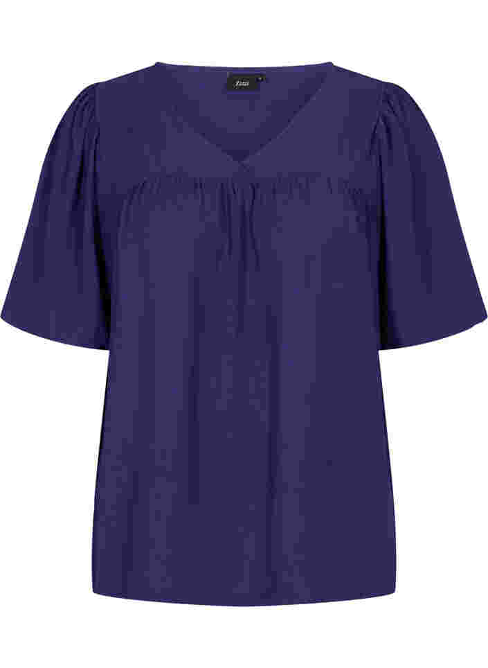 Ensfarget bluse med korte puffermer, Parachute Purple, Packshot image number 0