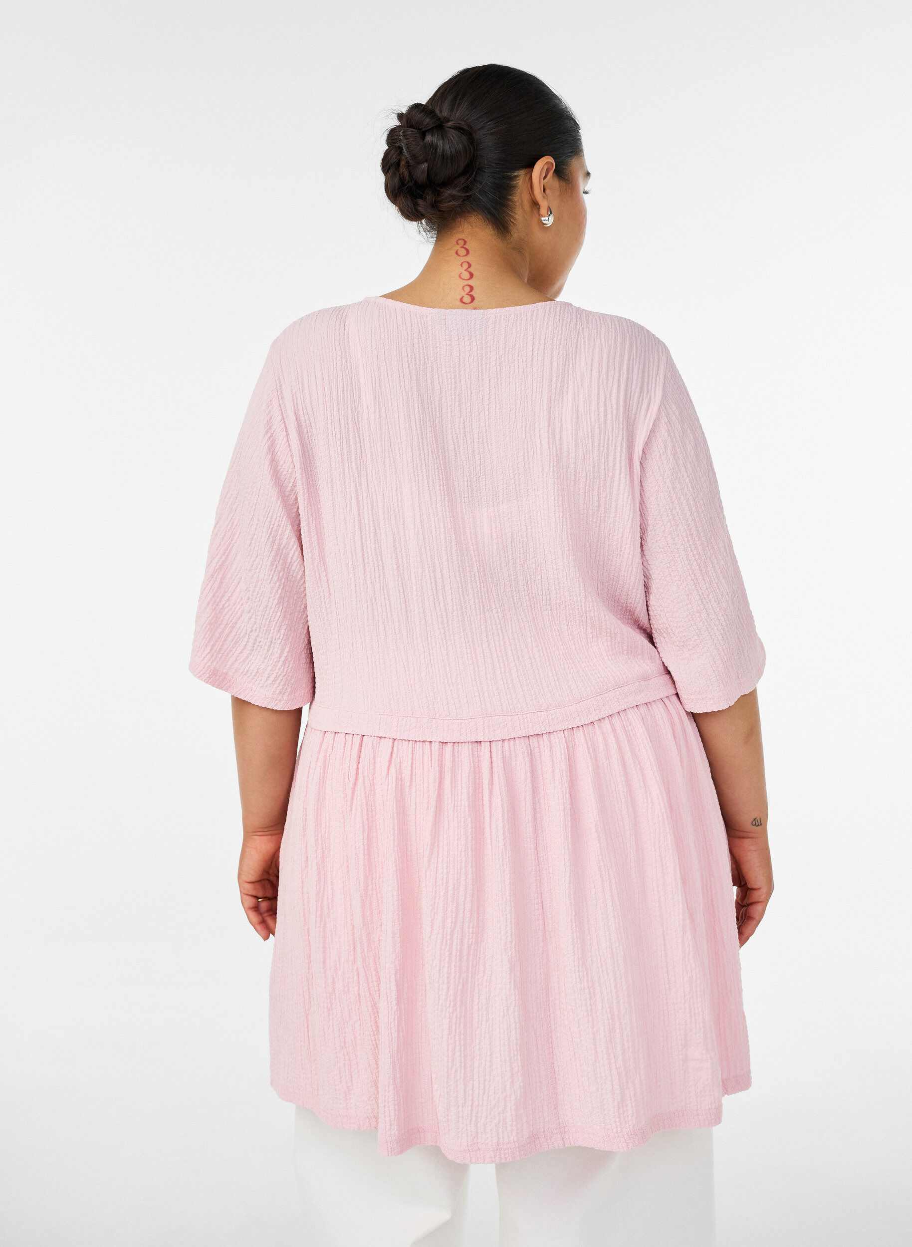 ZizziTunika med kr&oslash;llete tekstur og 1/2 ermer, Rosa, Model image number 2