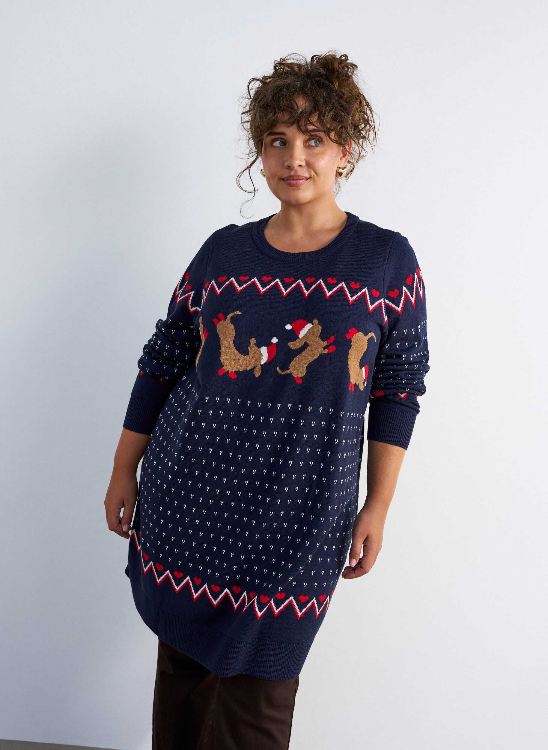 Kort strikkekjole med julemotiv, Bl&aring;, Model