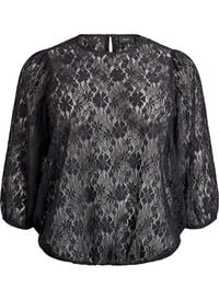 Blondebluse med 3/4-ermer, Svart Blondebluse med 3/4-ermer