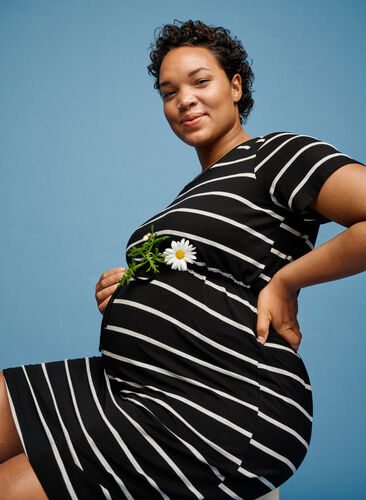 Stripete gravidkjole i viskose, Black Grey Stripe, Image image number 0