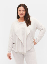 Melert cardigan med ribbet struktur, Natural Mélange, Model