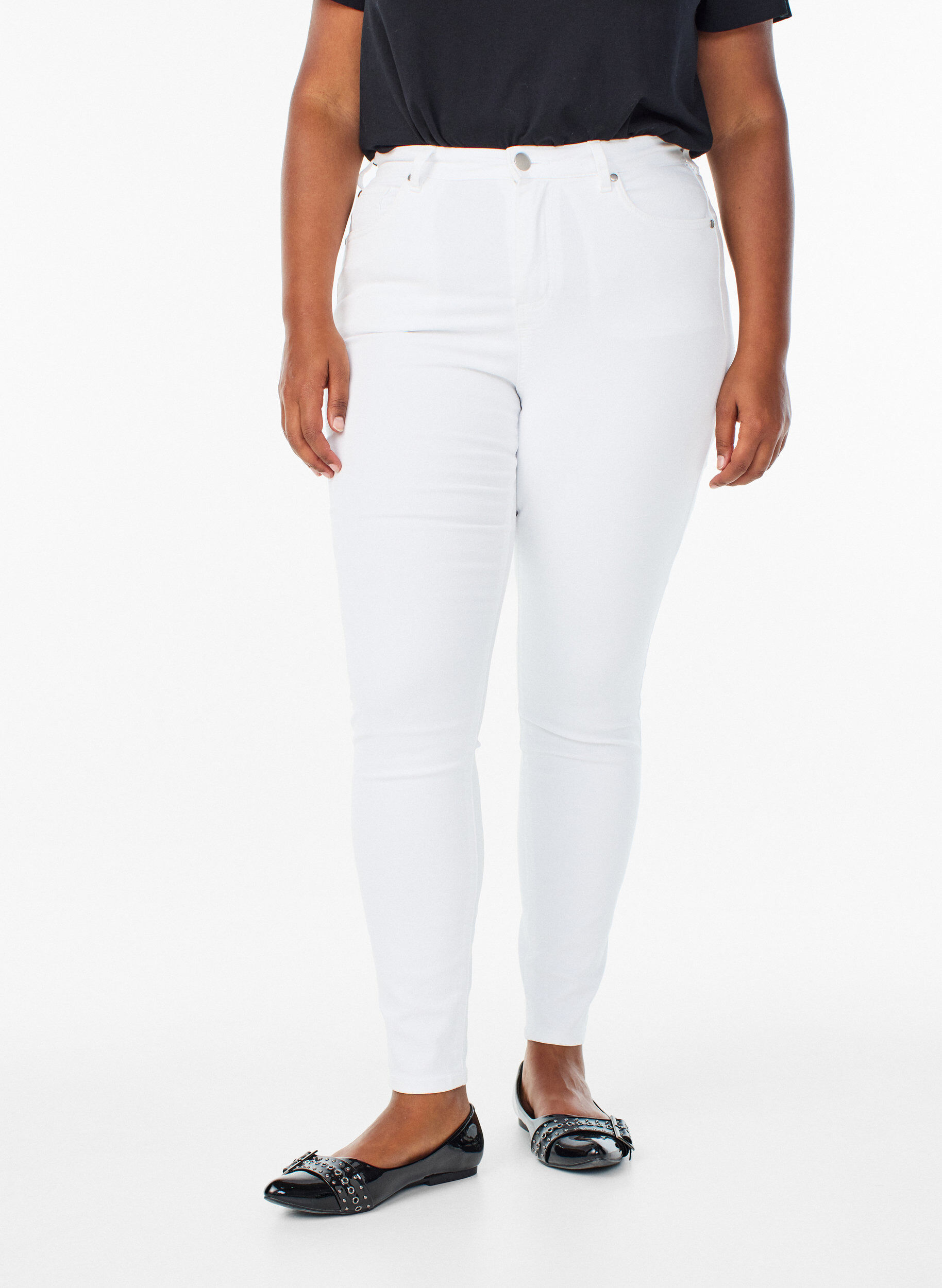 Zizzi Amy super slim fit jeans med h&oslash;yt liv, Hvit, Model image number 2