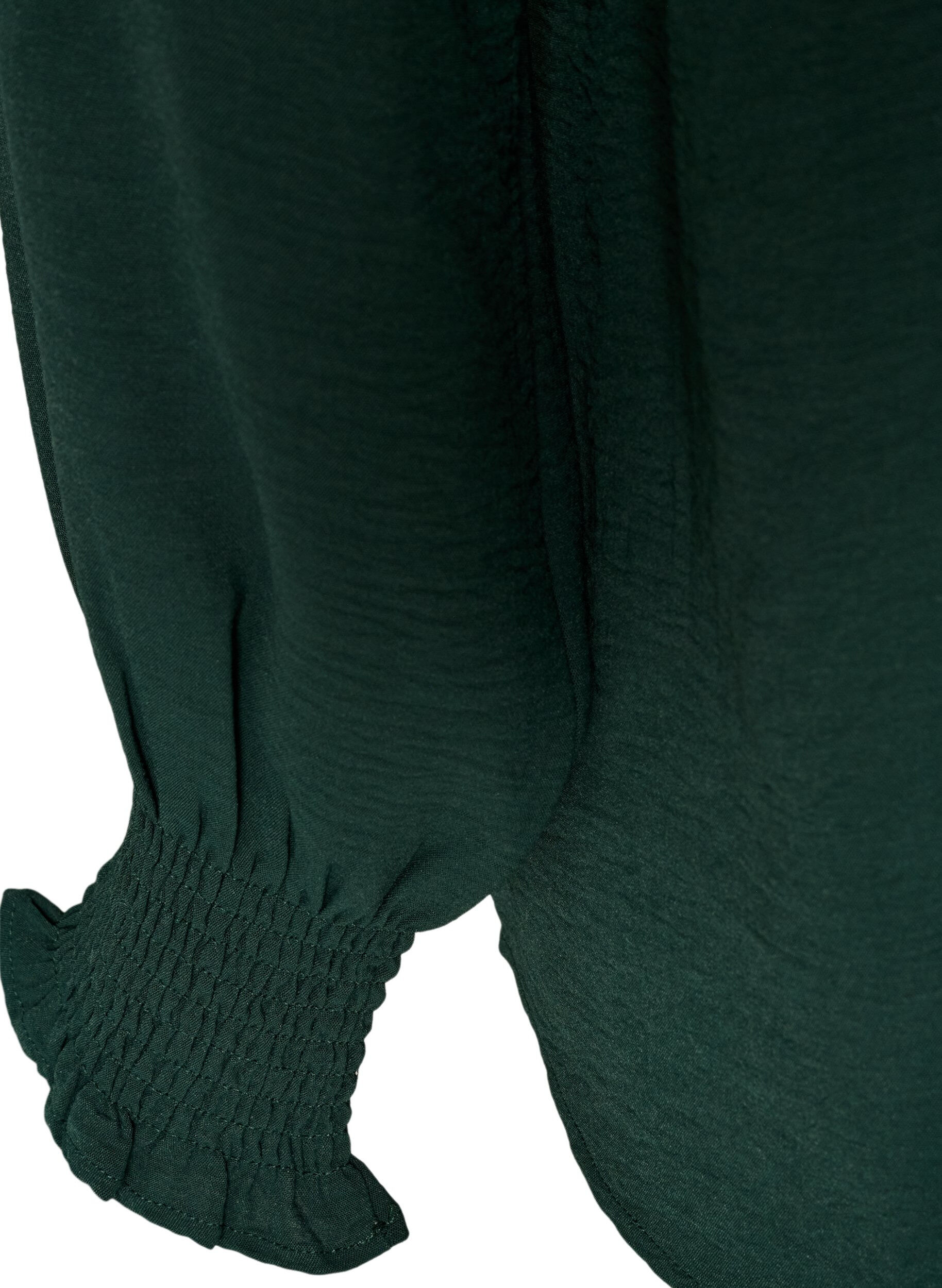 ZizziBluse med smockmansjetter og V-hals, Gr&oslash;nn, Packshot image number 3