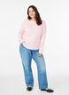Jerseybluse med knapper og bølgede kanter, Rosa, Model image number 1