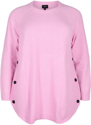 Melert strikkegenser med knappedetaljer, Lilac Sachet Mel., Packshot image number 0