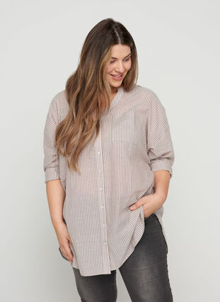 Stripete skjorte i 100% bomull, Quail Stripe, Model image number 0