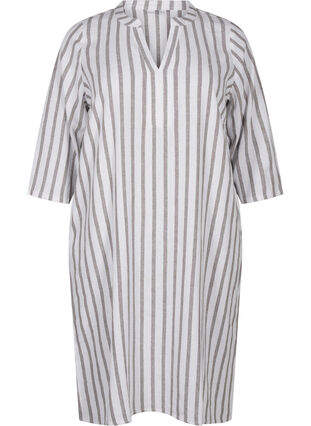 Zizzi Stripete tunikakjole i lin- og viskosemiks, White Stripe, Packshot image number 0