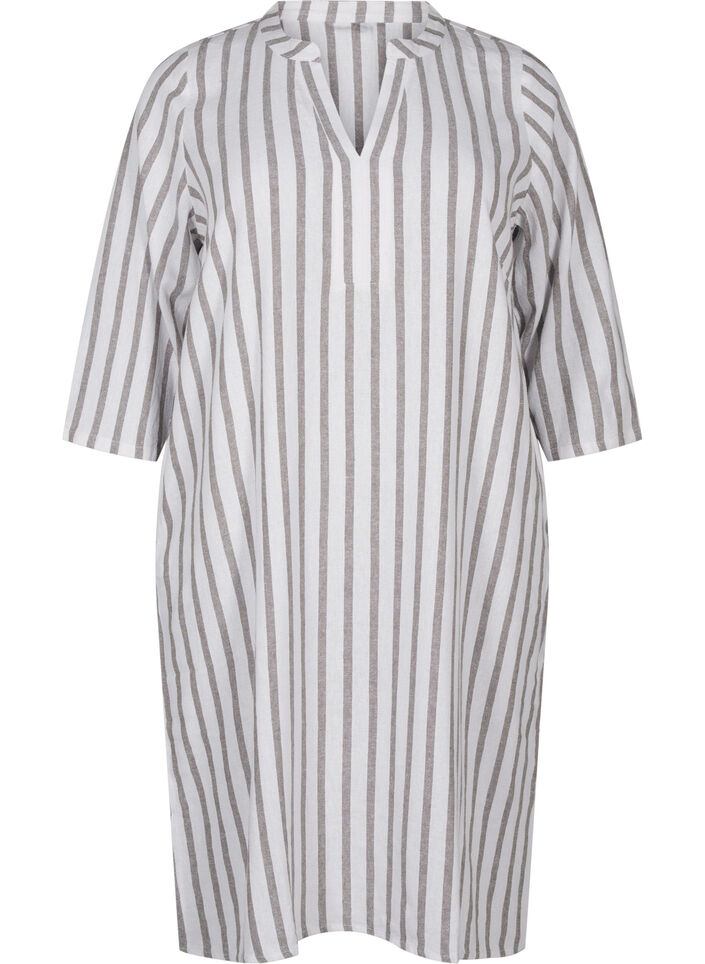 Stripete tunikakjole i lin- og viskosemiks, White Stripe, Packshot image number 0