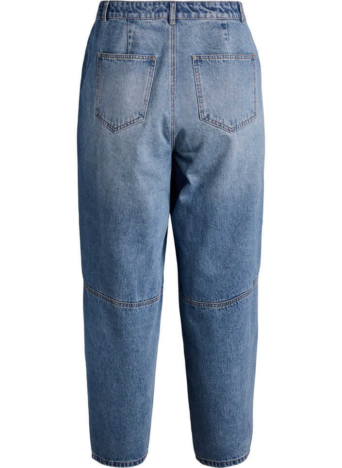 Jeans med h&oslash;y midje og barrel-formet snitt, Bl&aring;, Packshot image number 1