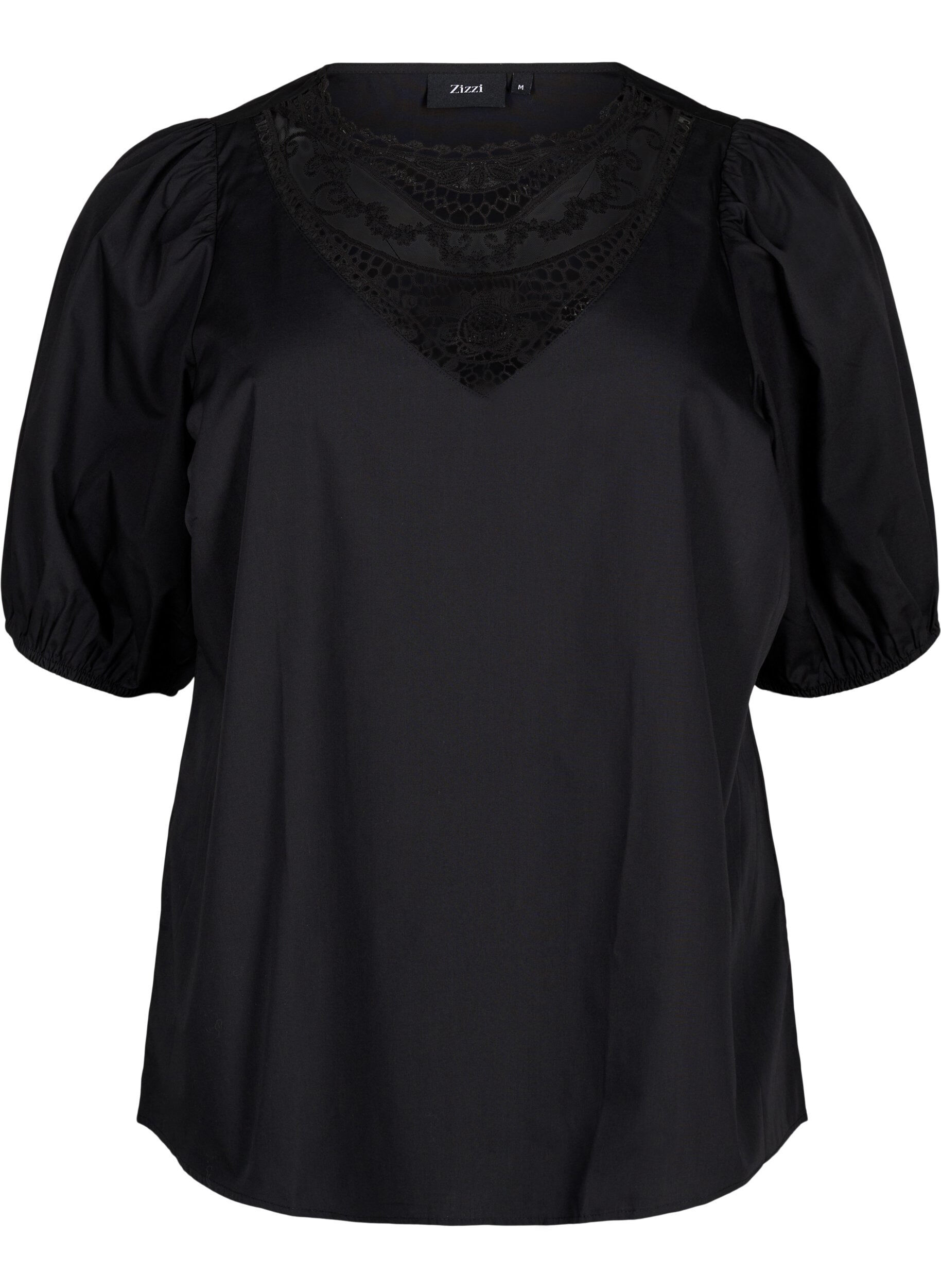 ZizziKortermet bluse med blondedetalj, Black, Packshot image number 0