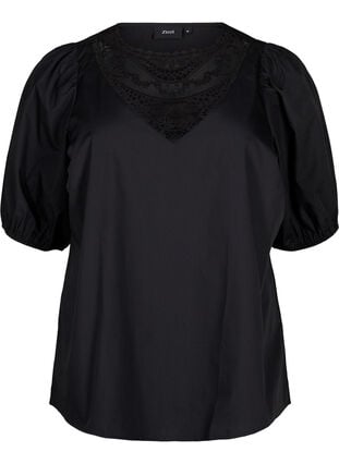 Zizzi Kortermet bluse med blondedetalj, Black, Packshot image number 0