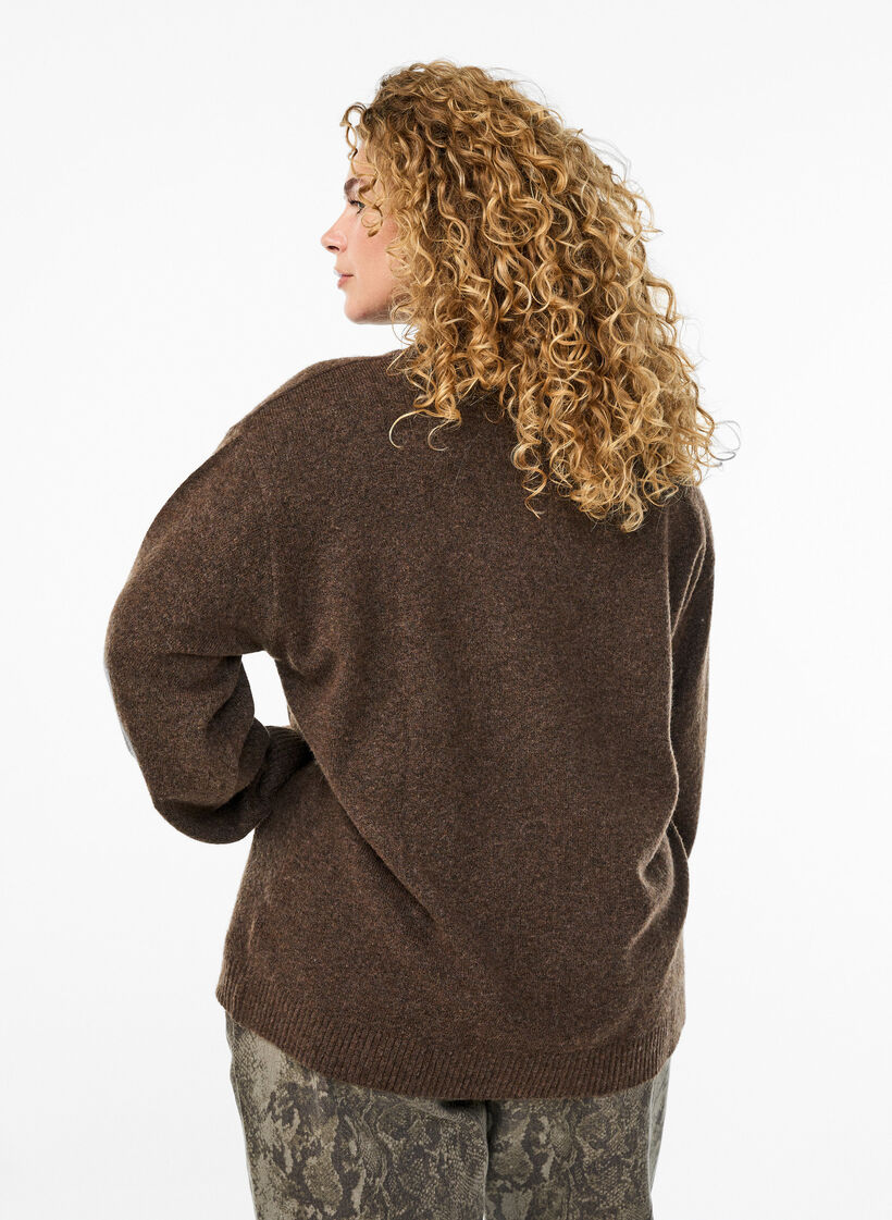 Strikket bluse med krage og V-hals, Rain Drum Mel., Model